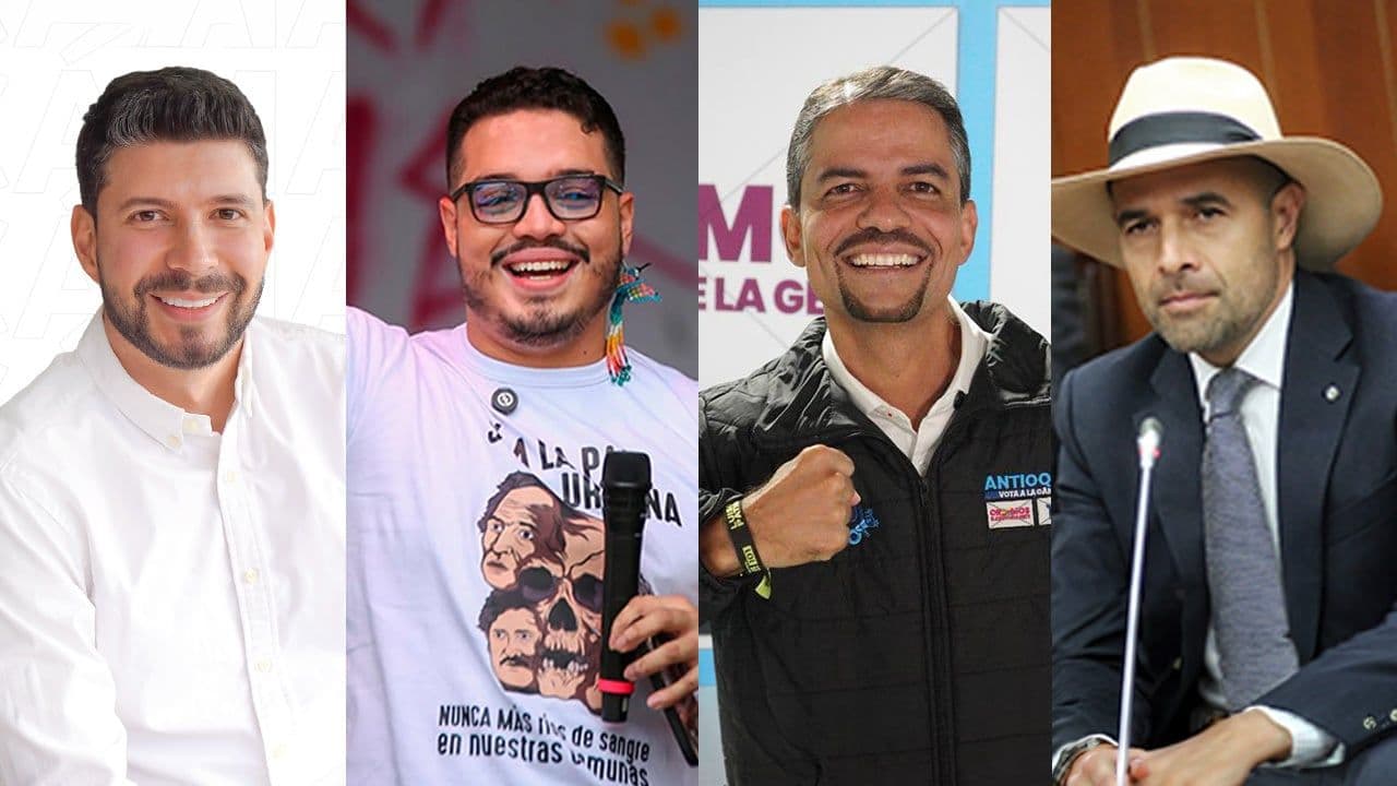 Camilo Gómez, Hernán Muriel, Luis Patiño y Andrés Guerra, cuatro de los representantes elegidos en Antioquia. Fotos Tomadas de Redes Sociales. y página del Senado.