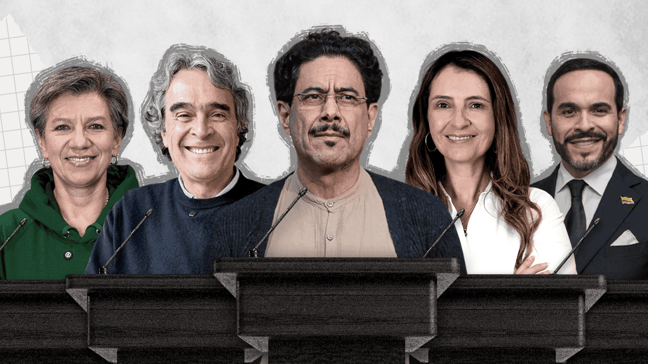 Claudia López, Sergio Fajardo, Iván Cepeda, Paloma Valencia, Abelardo De la Espriella, candidatos a la Presidencia. Fotoilustración: Kim Vega - CAMBIO Claudia López, Sergio Fajardo, Iván Cepeda, Paloma Valencia, Abelardo De la Espriella, candidatos a la Presidencia. Fotoilustración: Kim Vega - CAMBIO