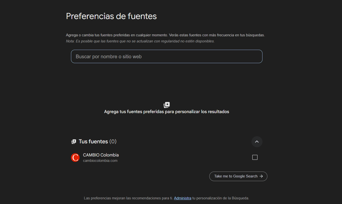 Google habilitó en Colombia la función “Fuentes Preferidas
